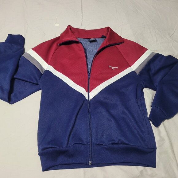 Vintage Spalding Track Polyester Jacket Red White Blue Grey Size M - Picture 1 of 8